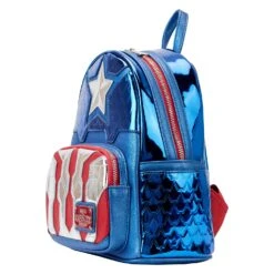 Loungefly Marvel Shine Captain America Cosplay Mini Backpack -Loungefly MVBK0276 LFMARVELSHINECAPTAINAMERICAMINIBACKPACK0109SIDE
