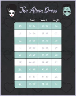 Loungefly Stitch Shoppe Universal Monsters Bride Of Frankenstein "Alicia" Dress -Loungefly SSUNIDR0001ALICIADRESSSizeCharts
