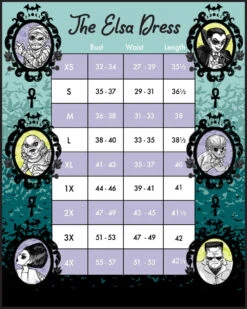 Loungefly Stitch Shoppe Universal Monsters "Elsa" Dress -Loungefly SSUNIDR002ELSADRESSSizeCharts8x1