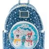 Loungefly Disney Snowman Mickey Minnie Snow Globe Mini Backpack -Loungefly WDBK1850 MickeyMinnieSnowmanBlobeMiniBackpack Front HiRes