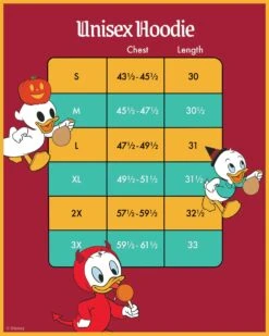 Loungefly Disney Huey, Dewie, & Louie Halloween Unisex Hoodie -Loungefly WDLFHD0016 Huey hoodie Size Char