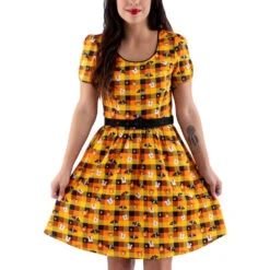 Loungefly Stitch Shoppe Minnie Mickey Spooky Gingham "Laci" Dress